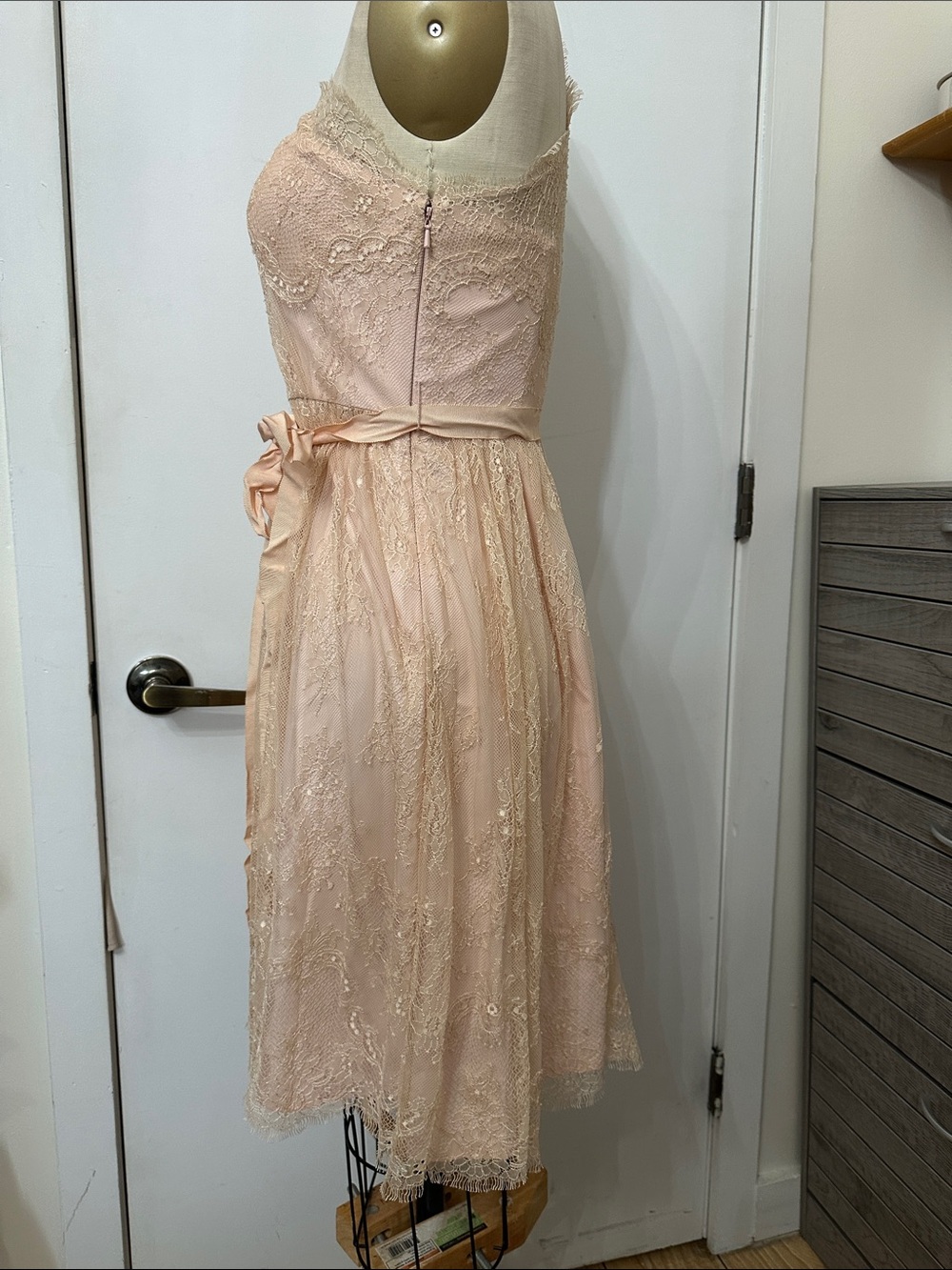One-Shoulder Lace A-Line Dress in Blush - Picture 3 of 13
